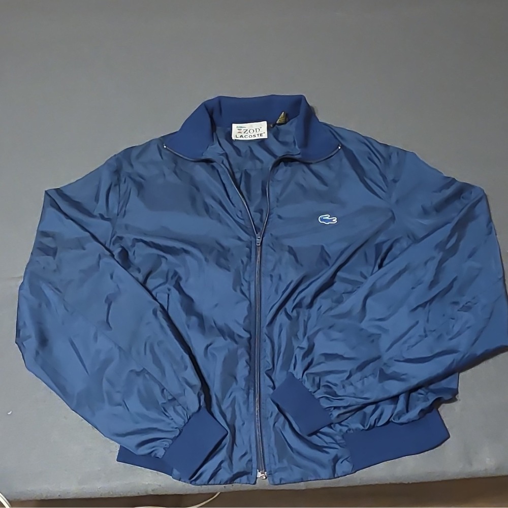 Izod Lacoste Blue Bomber Jacket Men's Size L Full Zip Stand-Up Collar Logo